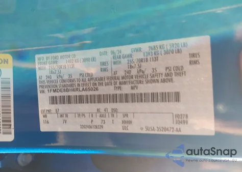 2024 Ford Bronco Outer Banks z USA, uszkodzony, nr VIN 1FMDE8BH6RLA65026